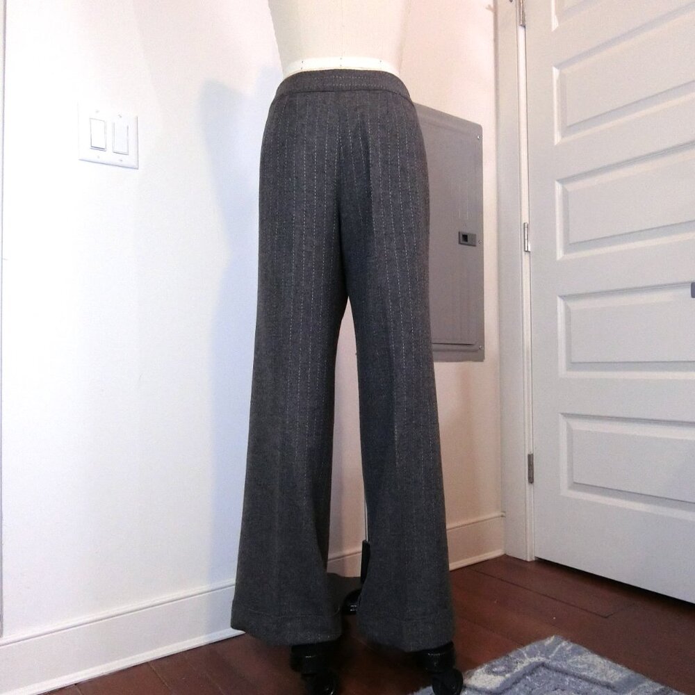 Ann Taylor Wool Pinstripe Wide Leg Dress Pants Gray Size 10 Lined - Picture 2 of 4